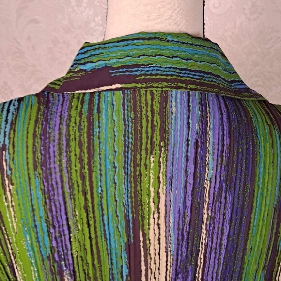 Avenue Size 18/20 Button Front Vertical Striped Sheer Peplum Blouse Short Sleeve - Picture 10 of 14